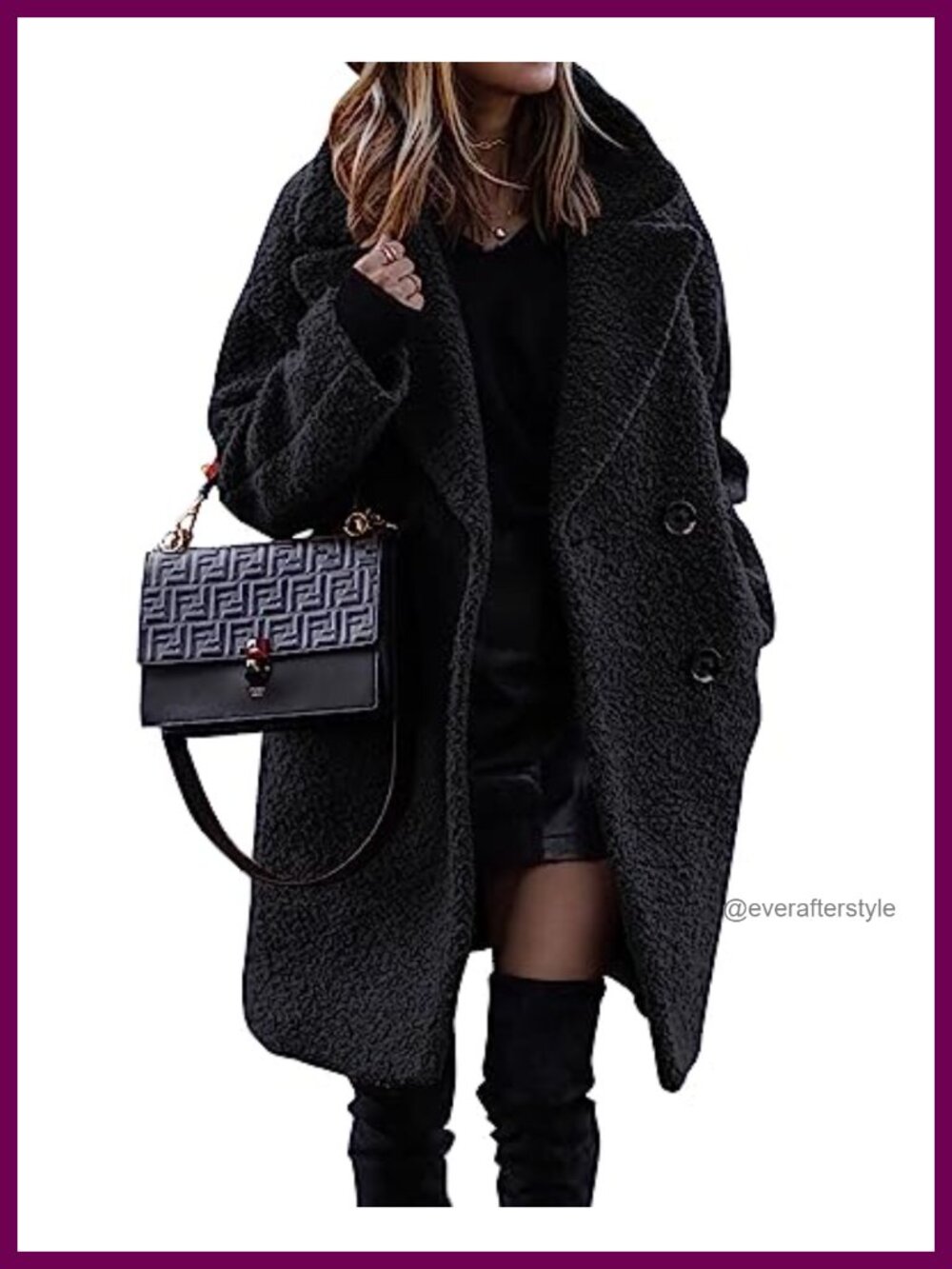 Faux Fur Sherpa Coat Double Breasted Notched Lapel Winter Jacket